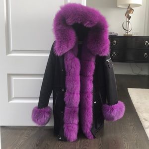 Down filled parka with purple fur(real)